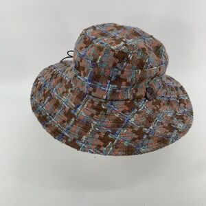 Kokin Tweed Bucket Hat Brown Blue Multi Color Textured Cloche Retro Womans